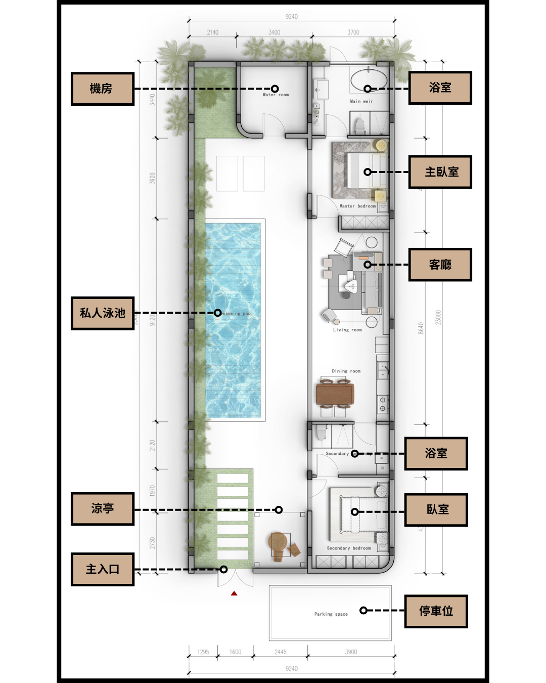 Two-bedroom villa layout